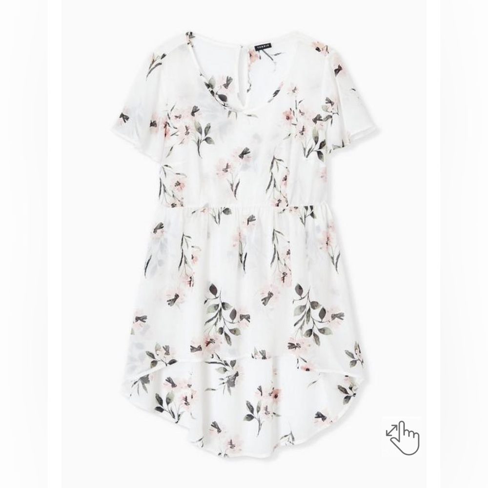 Torrid White Floral Sheer Hilo Top